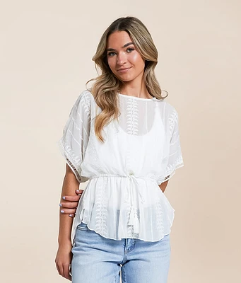 Daytrip Embroidered Chiffon Peplum Top