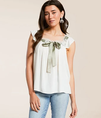 Daytrip Satin Ribbon Flutter Tank Top