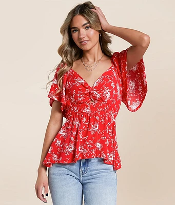 Daytrip Floral Flutter Sleeve Top