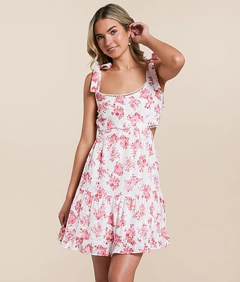 Willow & Root Floral Cut-Out Mini Dress