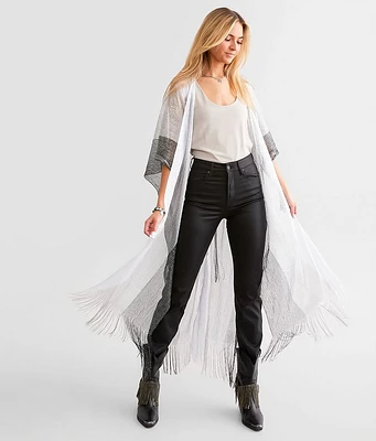 Davi & Dani Metallic Striped Fringe Kimono - One Size