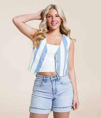 Double Zero Striped Denim Cropped Vest