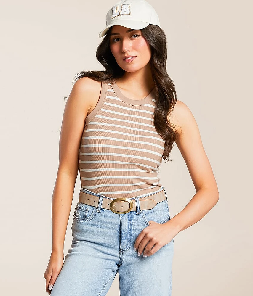 Striped High Neck Tank Top
