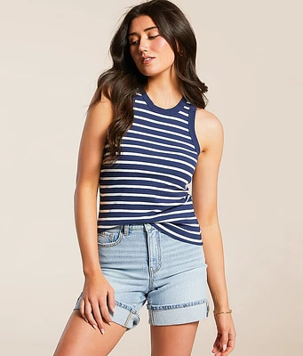 Double Zero Striped High Neck Tank Top