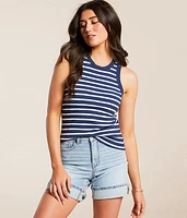 Double Zero Striped High Neck Tank Top