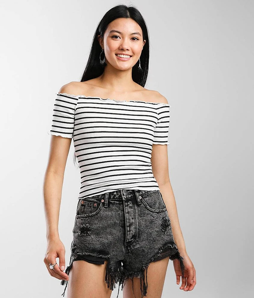 Striped Off The Shoulder Cropped Top