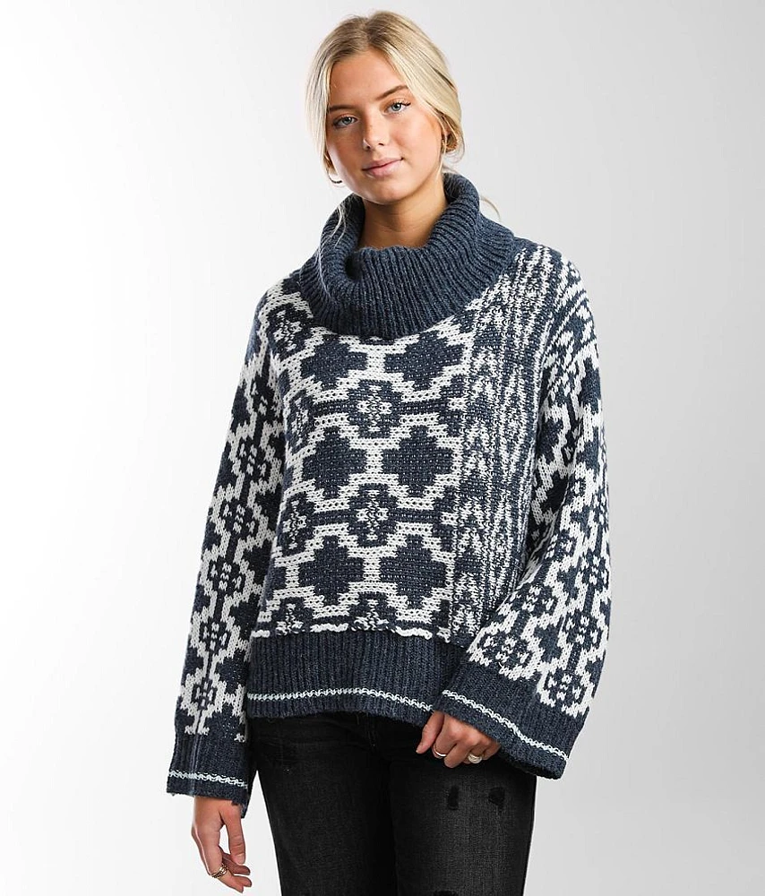 Patterned Cowl Neck Sweater