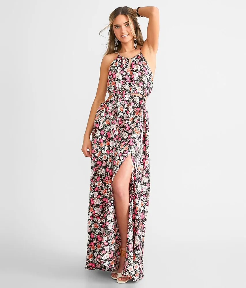 Woven Floral Cut-Out Maxi Dress
