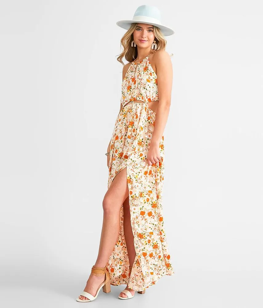 Woven Floral Cut-Out Maxi Dress
