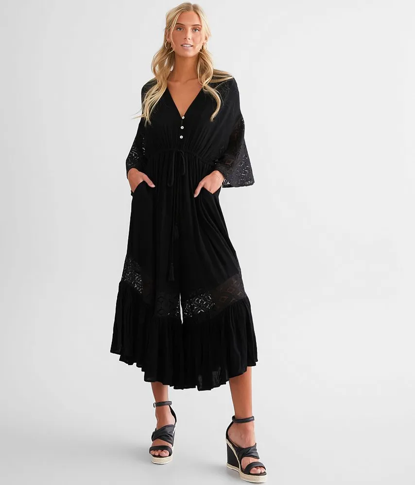 Crinkled Wide Leg Cropped Jumpsuit