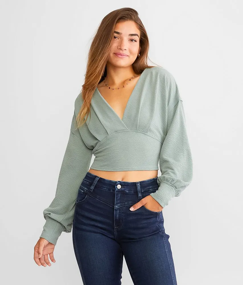 Textured Surplice Cropped Top
