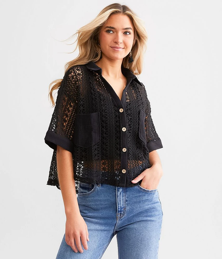 Boxy Crochet Cropped Blouse