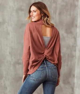 Buckle Black Twisted Open Back Pullover
