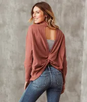 Buckle Black Twisted Open Back Pullover