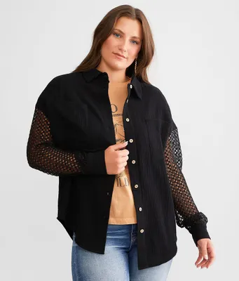 Rain + Rose Crinkle Crochet Shirt