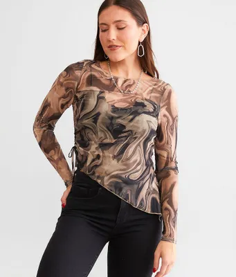 red by BKE Marble Print Mesh Top