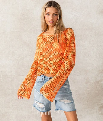 33 Coastal Two Tone Pointelle Cropped Sweater