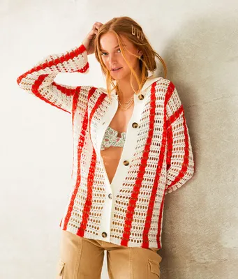 33 Coastal Wave Pointelle Stitch Cardigan Sweater