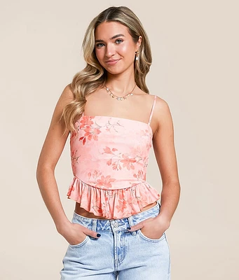 Willow & Root Floral Mesh Ruffle Tank Top