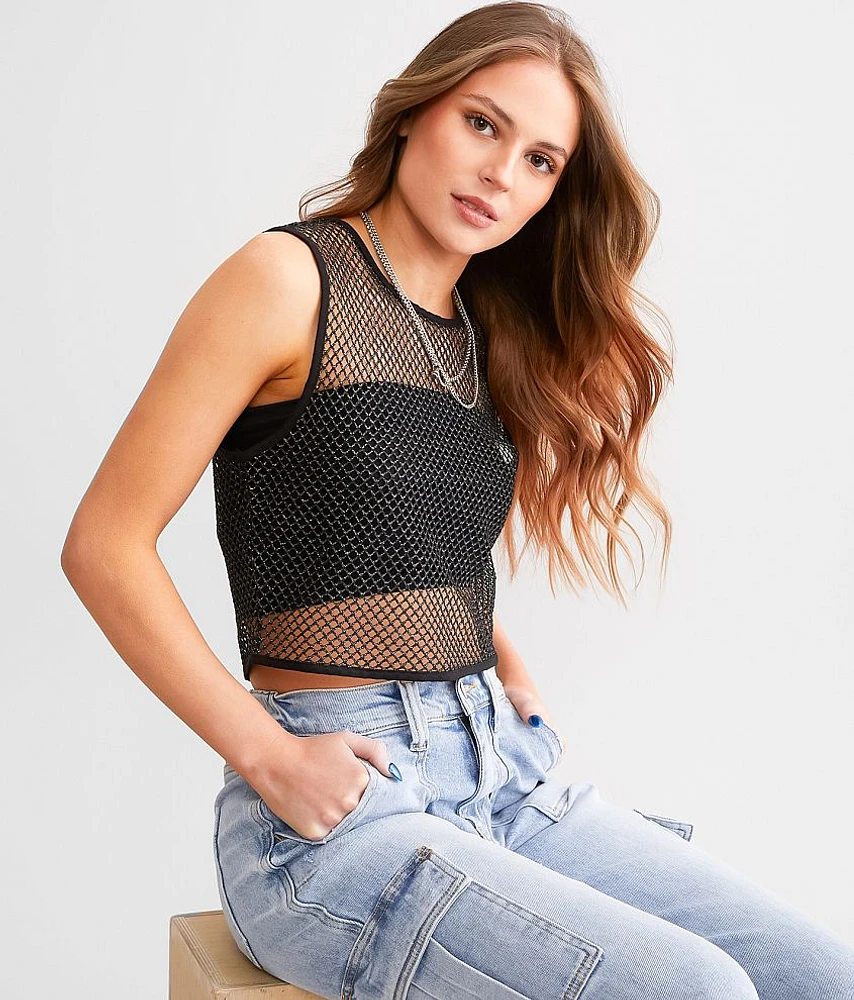 Gilded Intent Metallic Netted Tank Top
