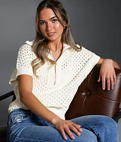 Buckle Black Pointelle Quarter Zip Sweater