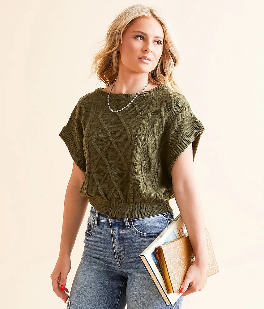 Cropped Cable Knit Sweater