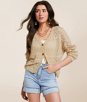 En Creme Pointelle Cardigan Sweater