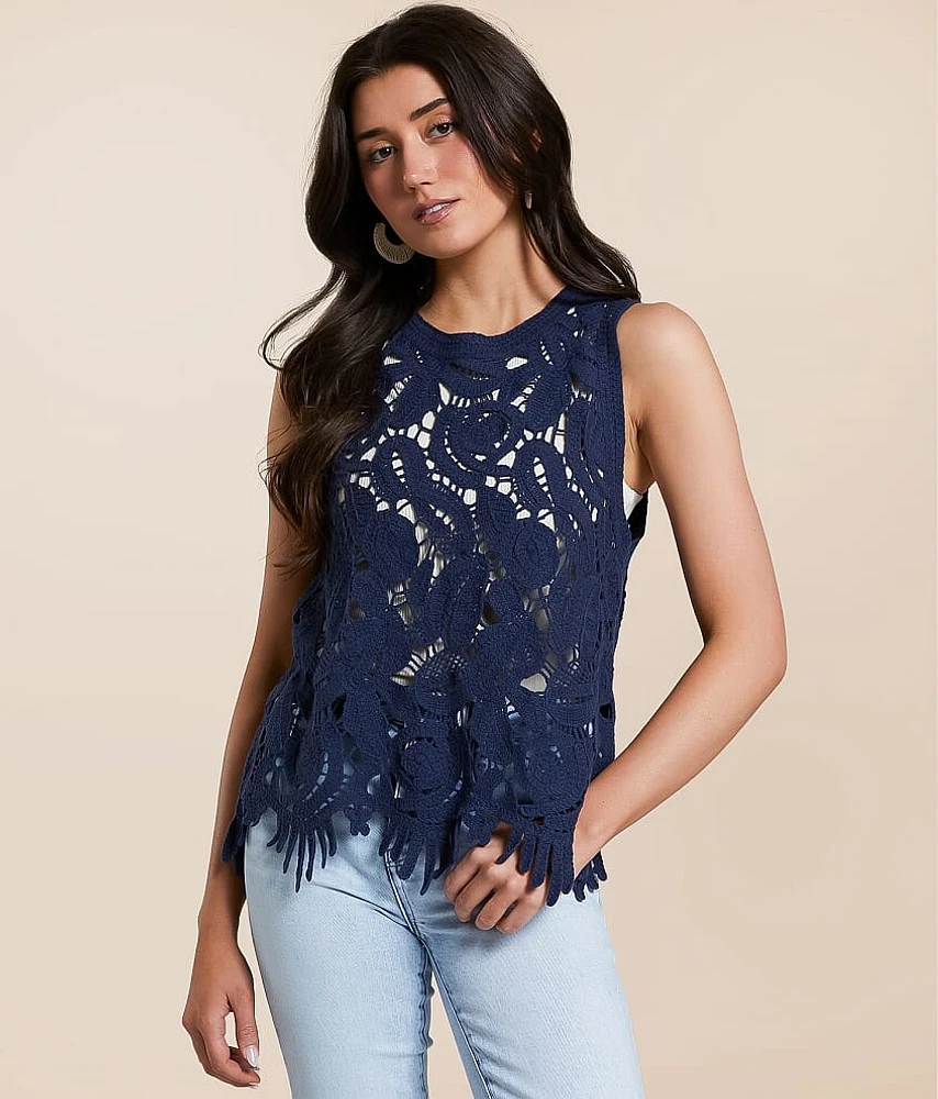 En Creme Crochet Fringe Tank Top