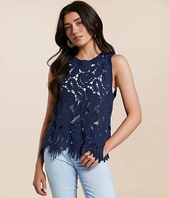 En Creme Crochet Fringe Tank Top