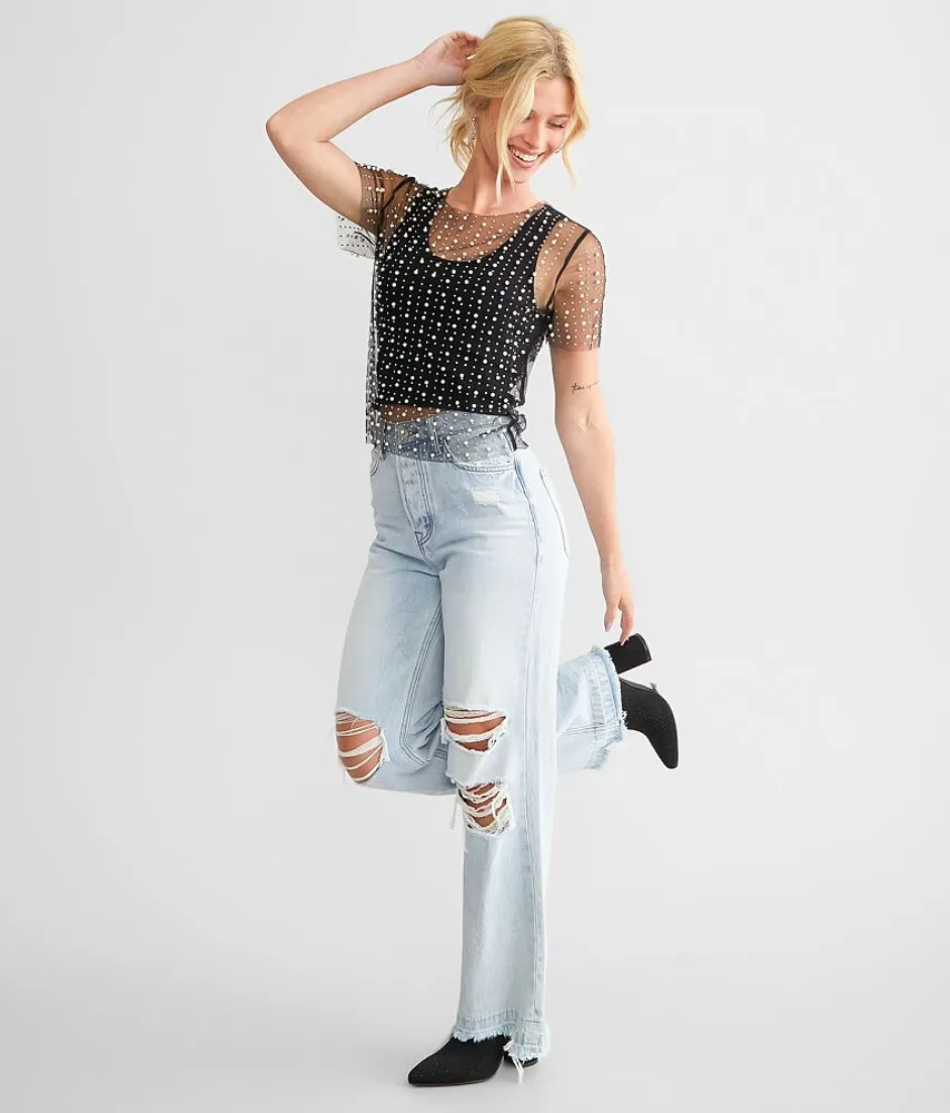 Embellished Mesh Top