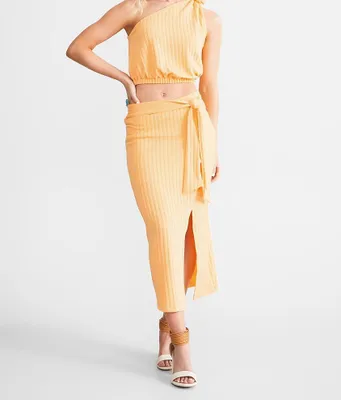 Endless Blu Textured Midi Skirt