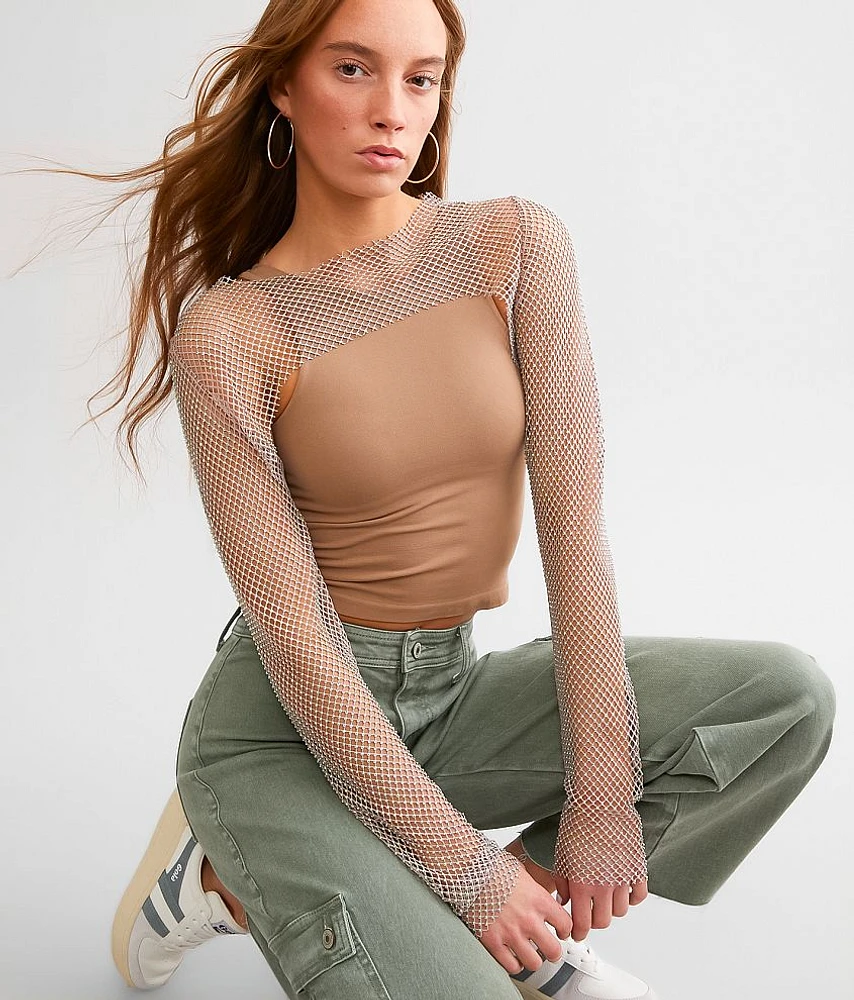 Rhinestone Fishnet Bolero Top