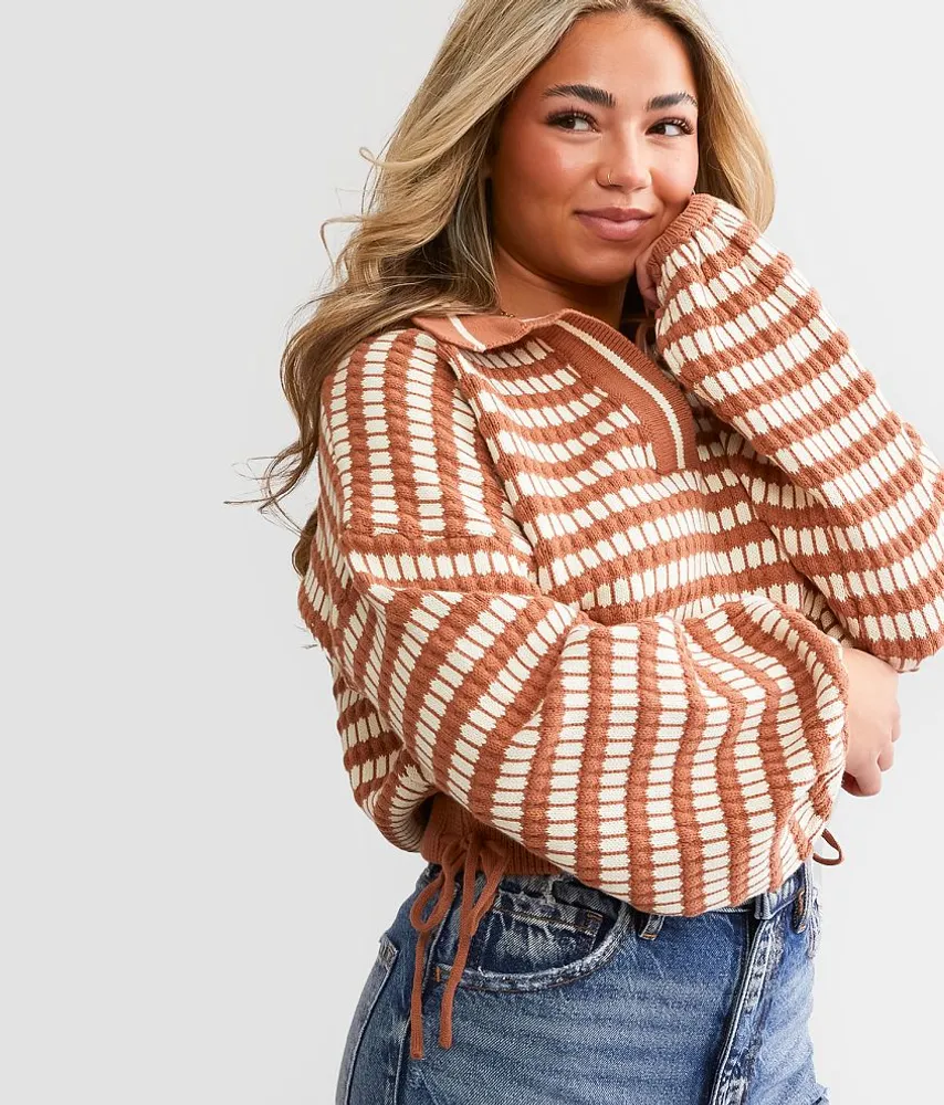 Collared Split Neck Cropped Sweater