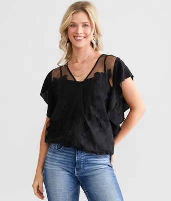 red by BKE Floral Mesh Top