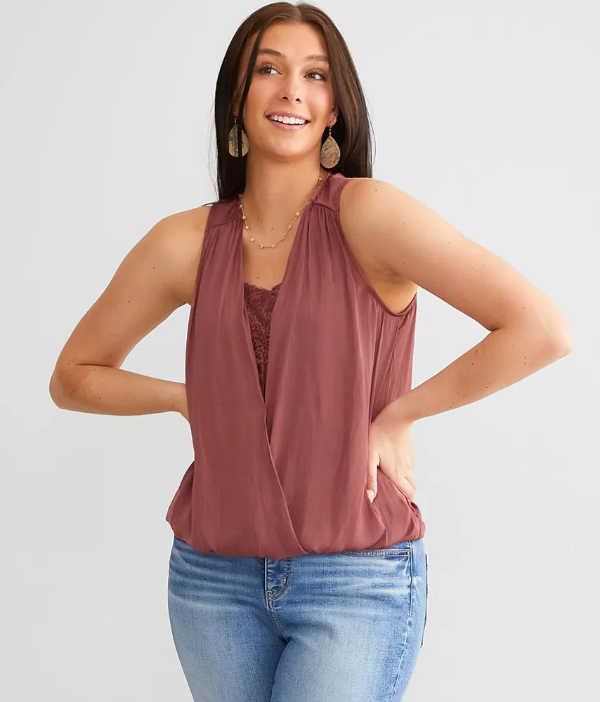 Buckle Black Surplice Tank Top