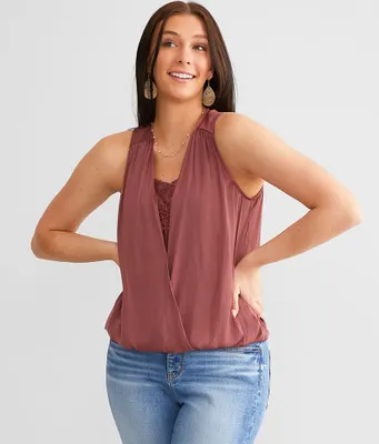 Buckle Black Surplice Tank Top