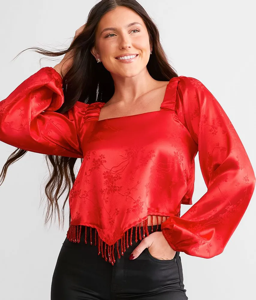 Satin Jacquard Hanky Cropped Top