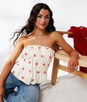 33 Coastal Embroidered Floral Peplum Tube Top