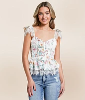 Willow & Root Satin Floral Peplum Cropped Tank Top
