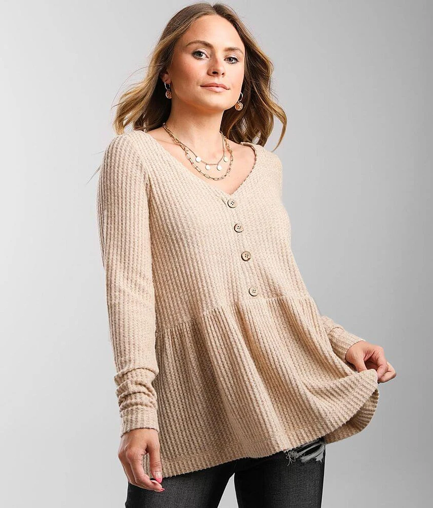 Brushed V-Neck Babydoll Top