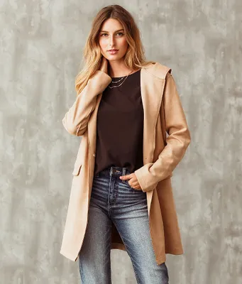 Buckle Black Faux Suede Hooded Jacket