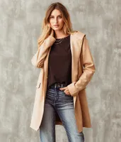 Buckle Black Faux Suede Hooded Jacket