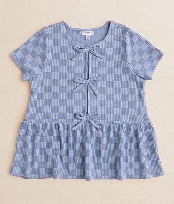 Girls - Willow & Root Faux Front Tie Checkered Top