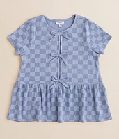 Girls - Willow & Root Faux Front Tie Checkered Top