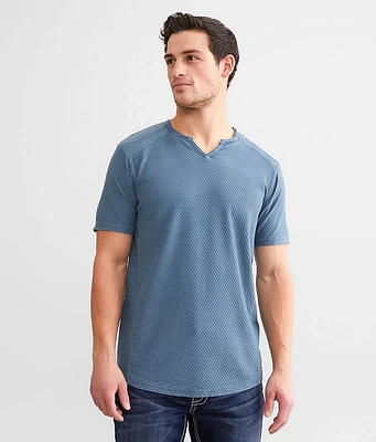 Buckle Black Textured Notch Neck T-Shirt