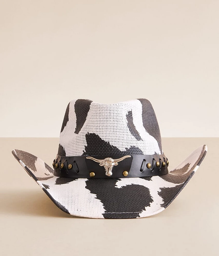 Fame Accessories Cow Print Cowboy Hat