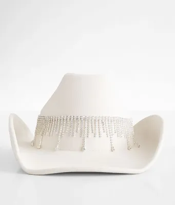 Fame Accessories Rhinestone Fringe Cowboy Hat