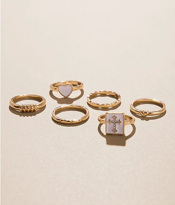boutique by BKE 6 Pack Heart & Cross Ring Set