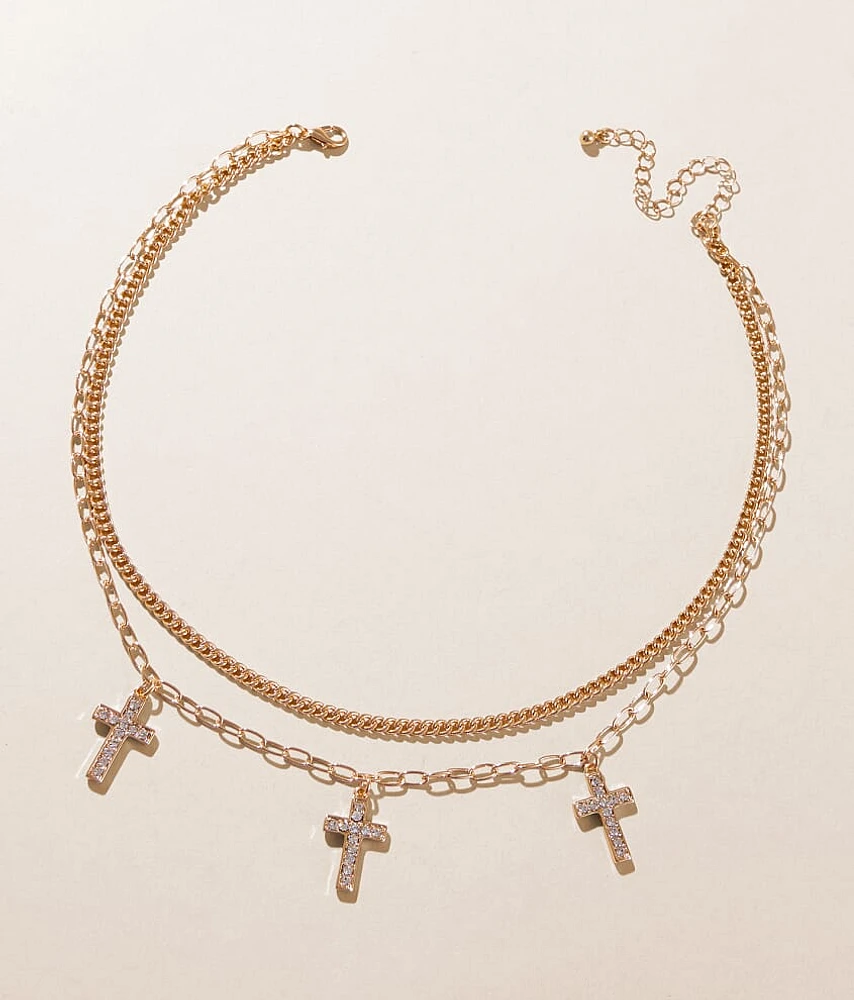 boutique by BKE Tiered Glitz Cross Necklace