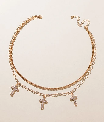 boutique by BKE Tiered Glitz Cross Necklace